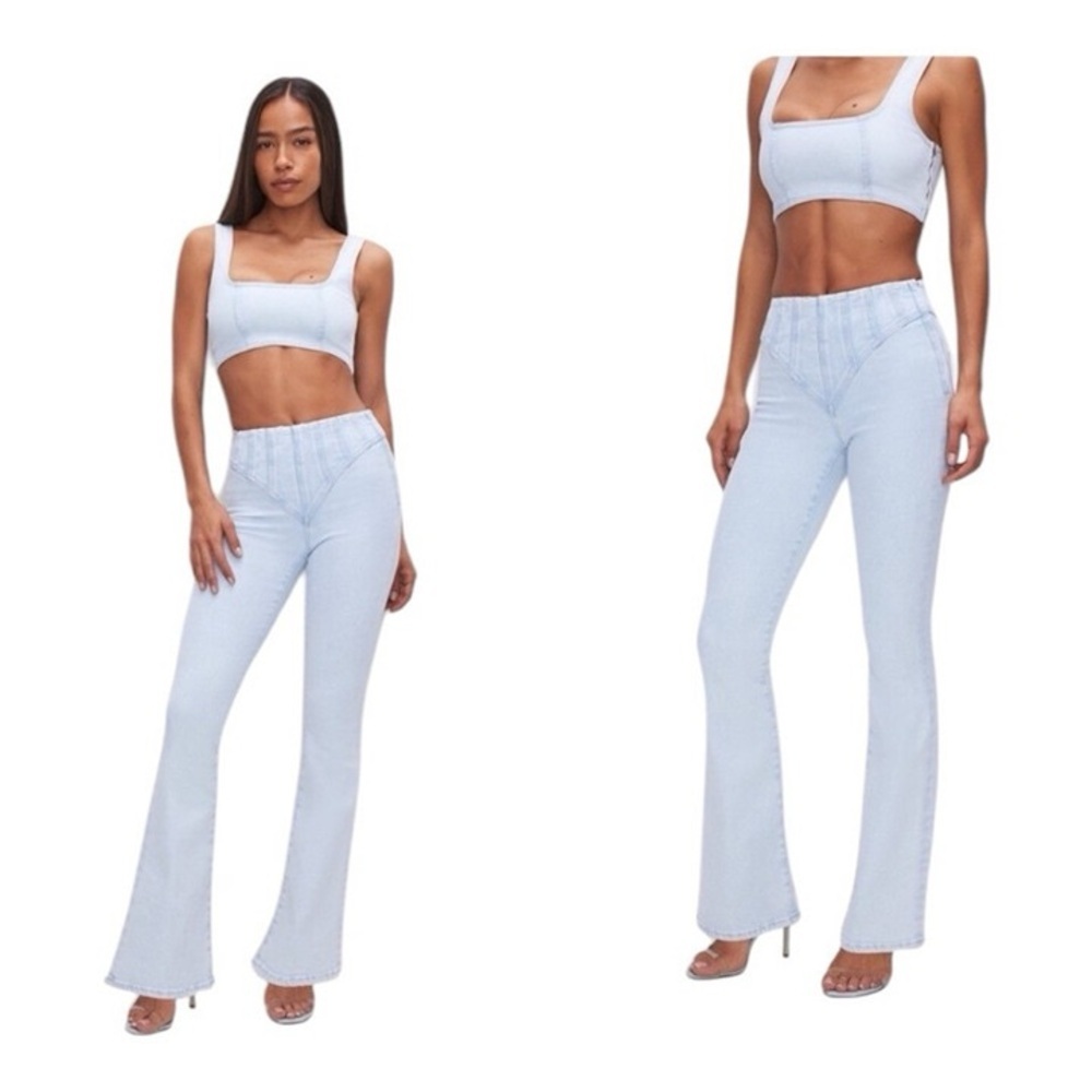 Good American Legs Flare Corset Tall High Rise Waist Y-York Jean Light Wash Blue - Picture 4 of 15